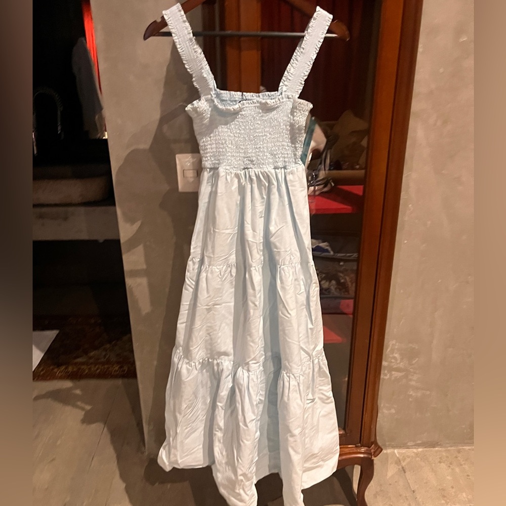 Zara Baby Blue Smocked Tiered Maxi Dress Size medium - Picture 4 of 6